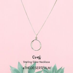 Sterling Silver Oval Crystal Pendant Necklace 16" Dainty